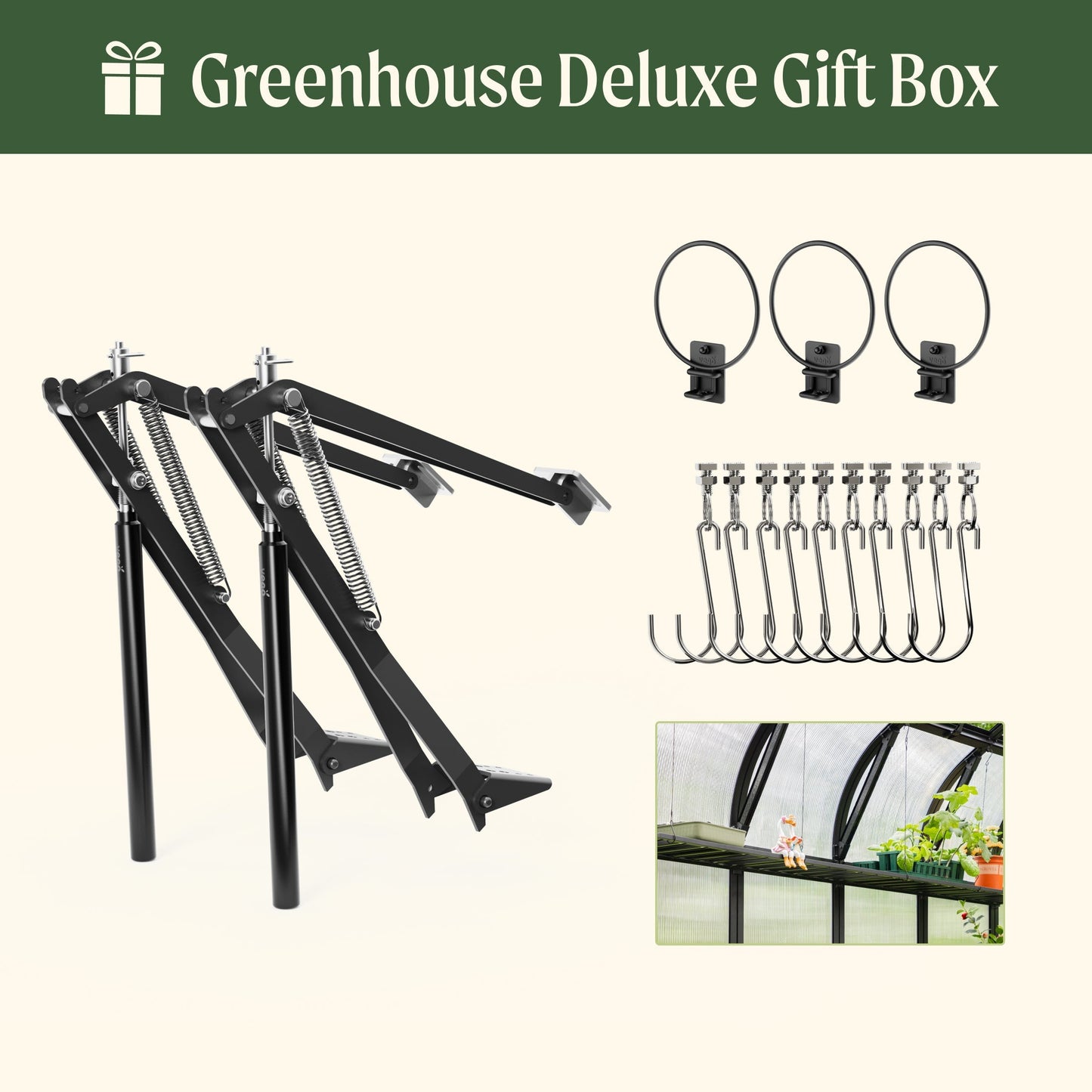 10.5 ft wide greenhouse with glass panels and metal frame set in a lush backyard garden