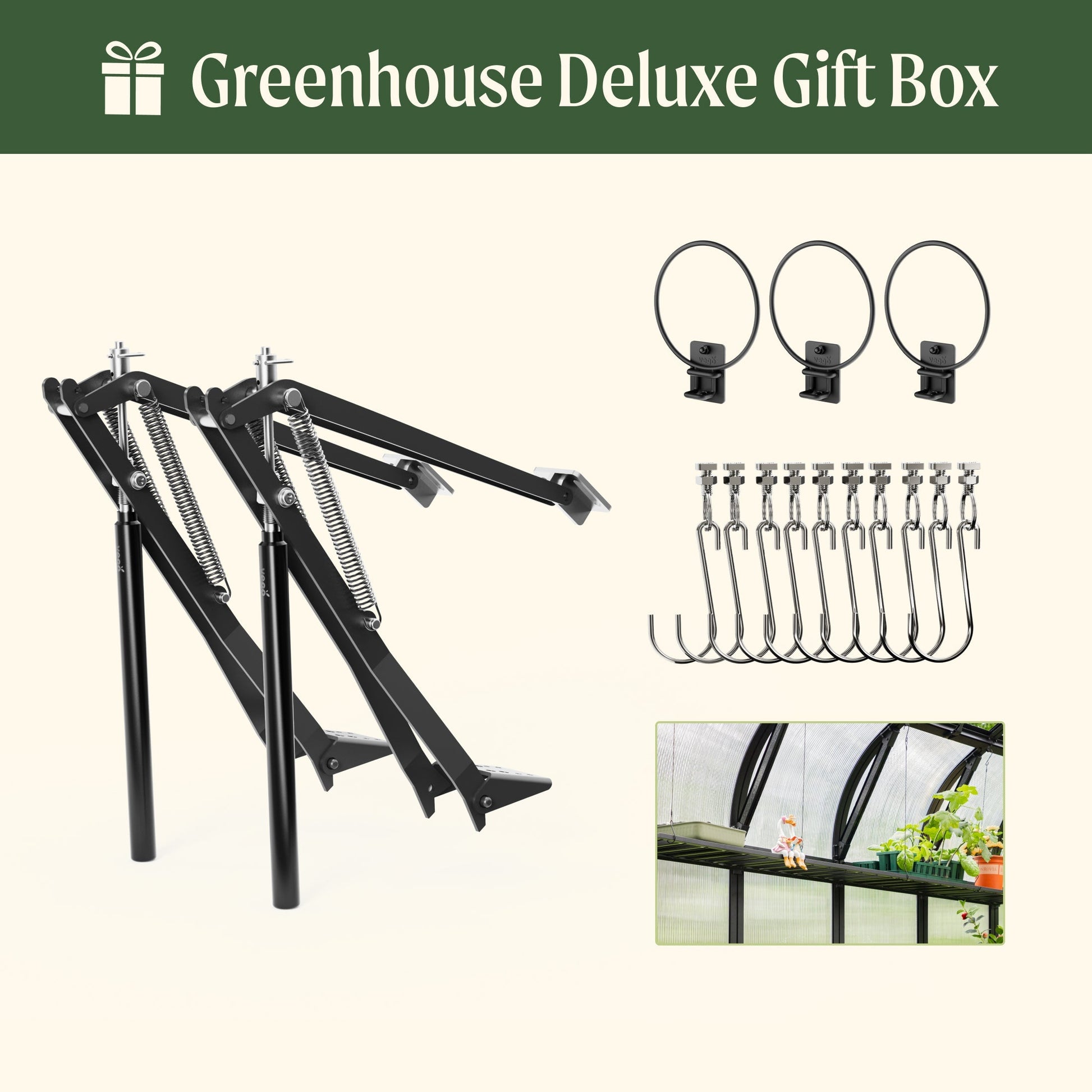10.5 ft wide greenhouse with glass panels and metal frame set in a lush backyard garden