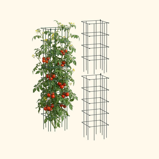 Modular square tomato cage kit with four interlocking panels forming a 14.5" garden support