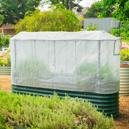 Garden frost protection cover with built-in trellis supporting climbing plants and insulating fabric