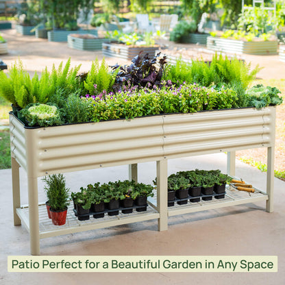Long 2x6-foot raised garden bed planter with dark wooden panels and metal corner brackets filled with soil