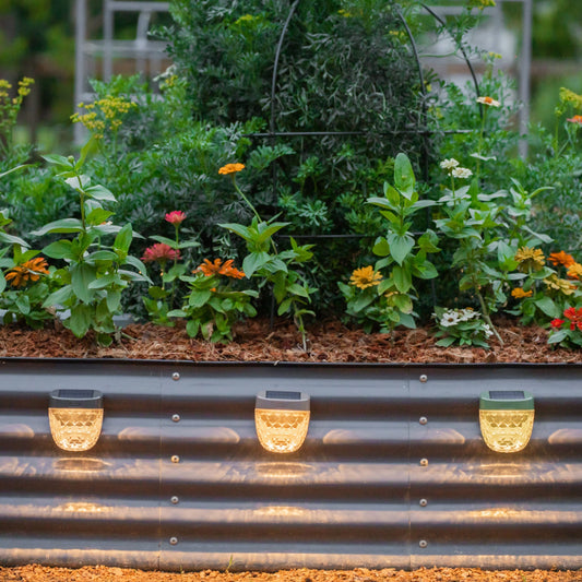Outdoor stake solar garden light with diamond-shaped clear top and matte black metal finish
