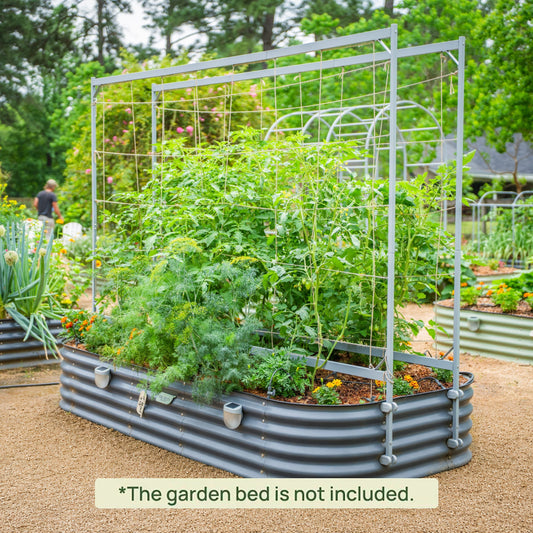 Black metal frame garden string trellis with square grid panels for climbing plants and vines