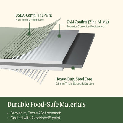 Modular 17" tall metal raised garden bed kit assembled in a medium square with soil and young vegetable seedlings