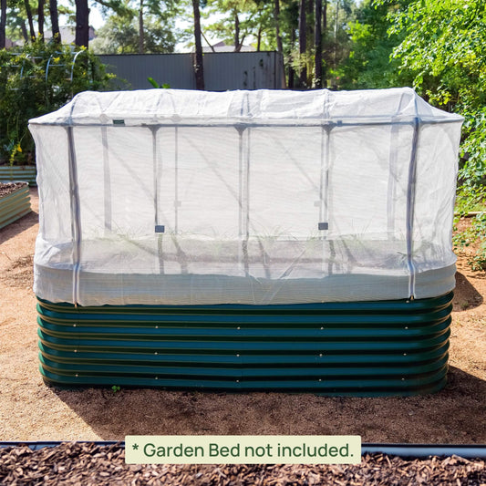 Protective ventilated mesh cover with zipper and rounded frame for garden plants and seedlings
