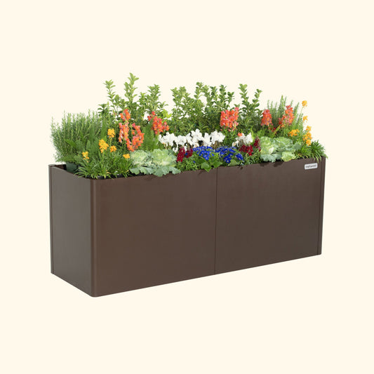 Extra-tall metal raised garden bed 27 x 83 inches with slatted sides and black powder-coat finish