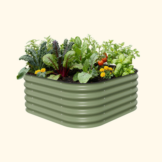 17-inch tall modular metal raised garden bed kit with four panels and corner brackets for small outdoor planting