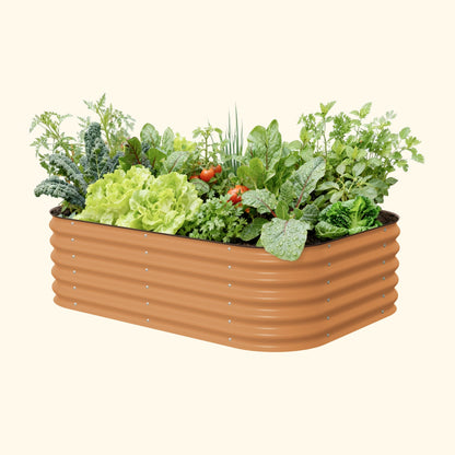 Modular 17" tall metal raised garden bed with six panels forming a medium-sized planting area