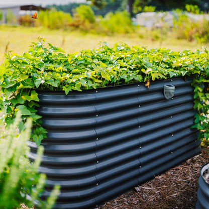 Extra-tall 32-inch modular metal raised garden bed with multiple panels creating a large rectangular planting area
