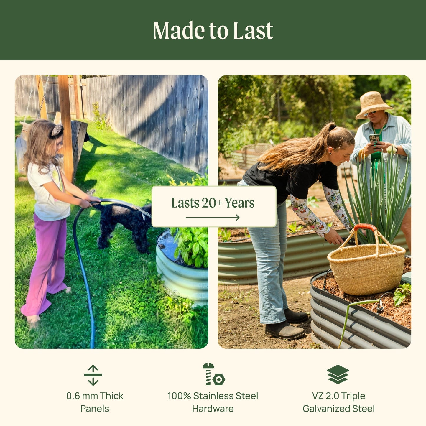 Extra-tall 32-inch modular metal raised garden bed assembled with rich soil and mixed herbs in a backyard