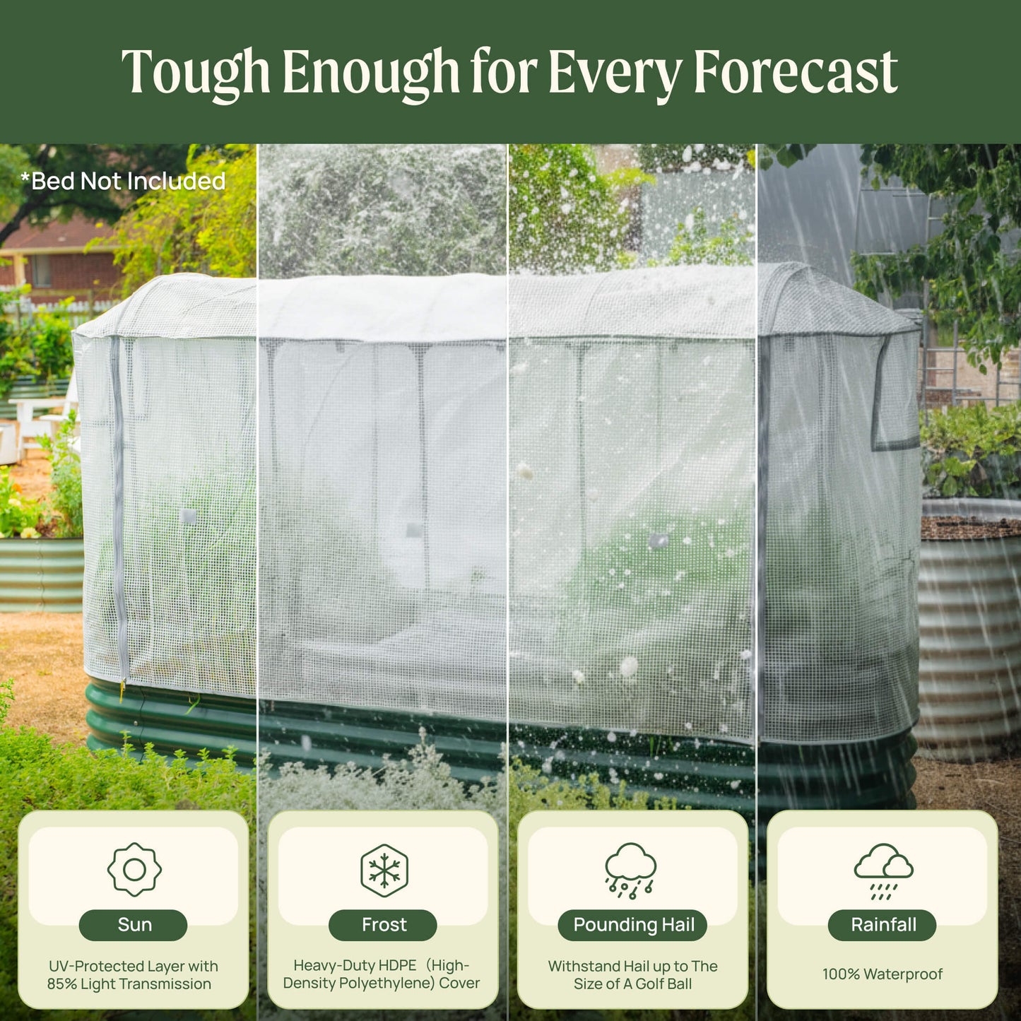 Lightweight frost protection cover with built-in trellis supporting climbing plants and breathable mesh panels