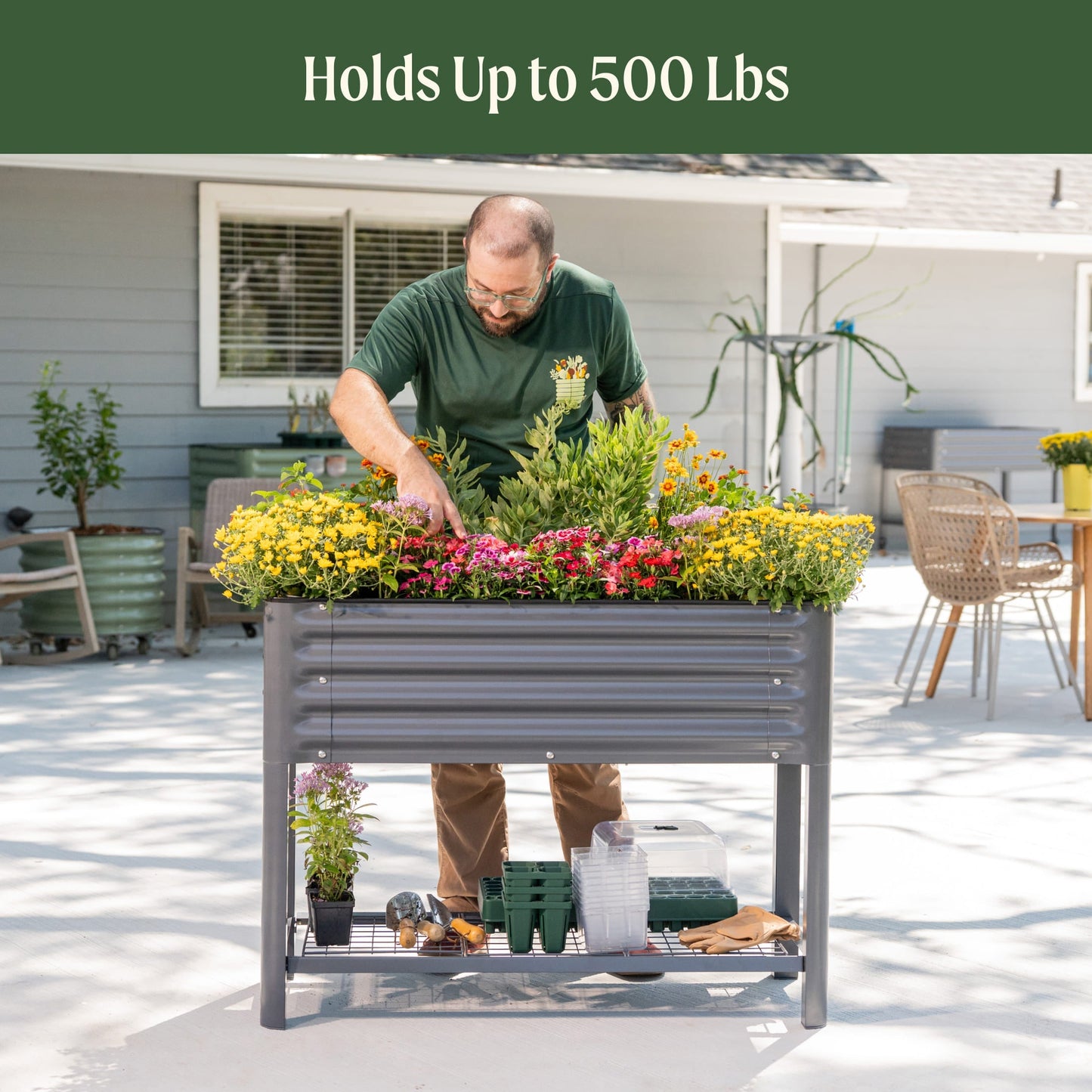 Slim elevated garden bed with wooden frame and soil, suitable for herbs and small vegetable planting